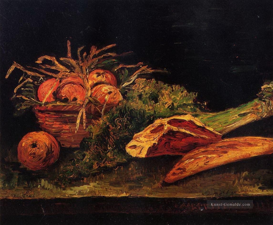 Stillleben mit Äpfeln Fleisch und eine Rolle Vincent van Gogh Ölgemälde